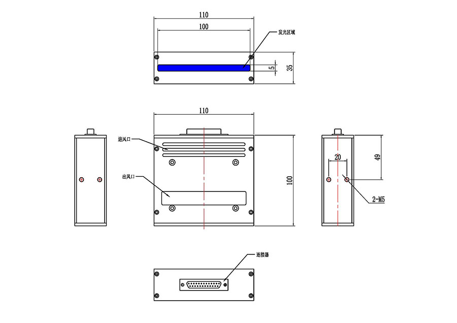 5x100線光源照射器機(jī)械尺寸